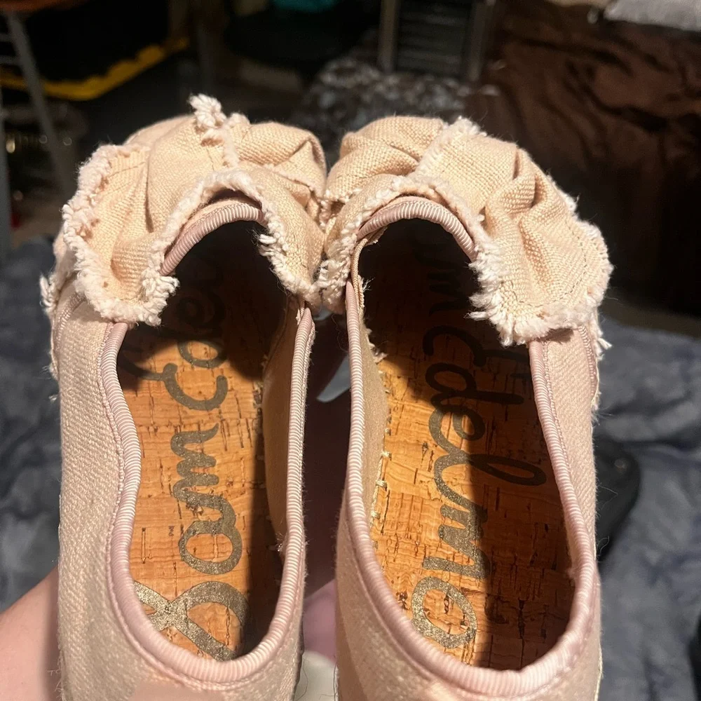 Sam Edelman Blush Pink Canvas Espadrille Platform Slip-Ons